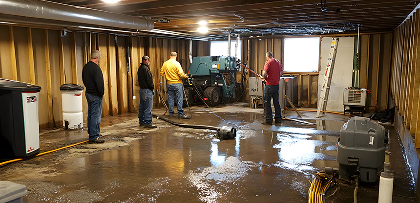 Cleaning Sewage From Basement Floor in Conley